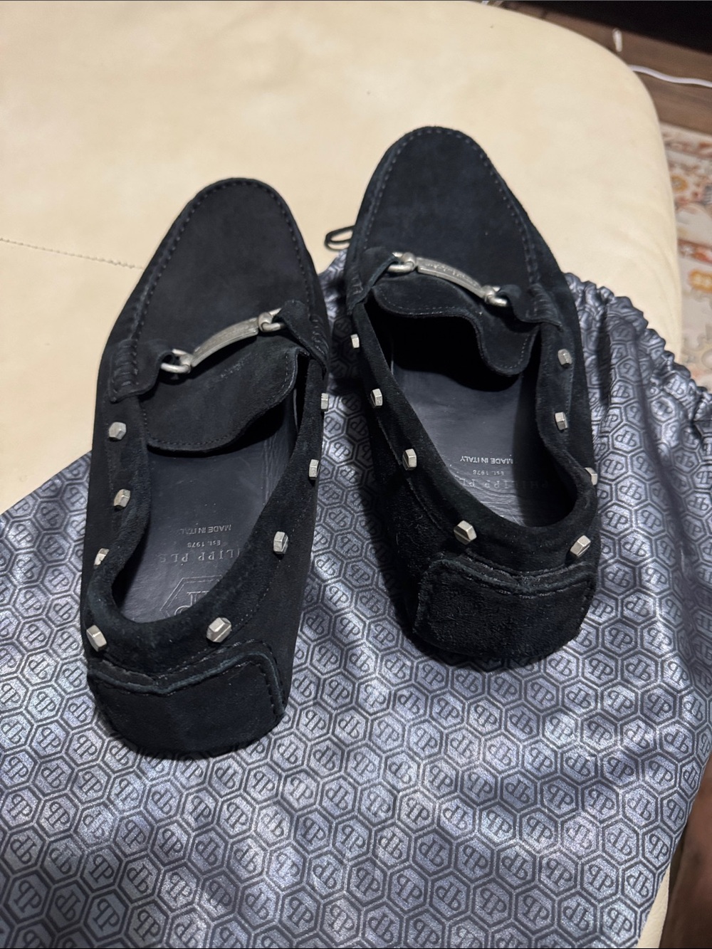 Men's Black Suede Studded Driving Loafers